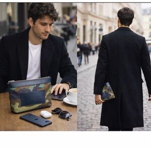 Alexander Wang Camouflage Zip Pouch Clutch Leather Trim Tech Travel Bag men